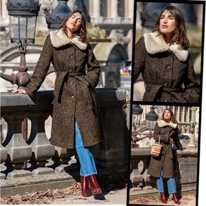 Excellent condition Rouje Austin Jeanne Damas coat xs fr34 tweed coat faux fur